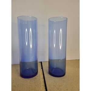 Handblown Cobalt Blue Glass Cylinder Vases Set of 2 Decor Display Elegant Modern